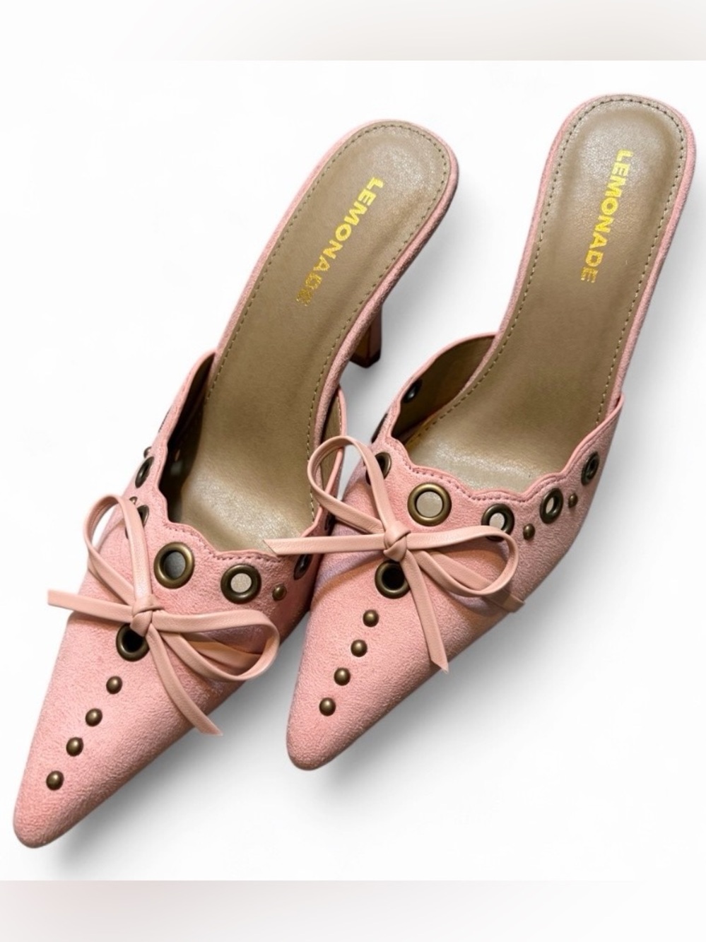 Lemonade Women’s Pointed Toe Light Pink Vegan Suede Kitten Heels Size 6